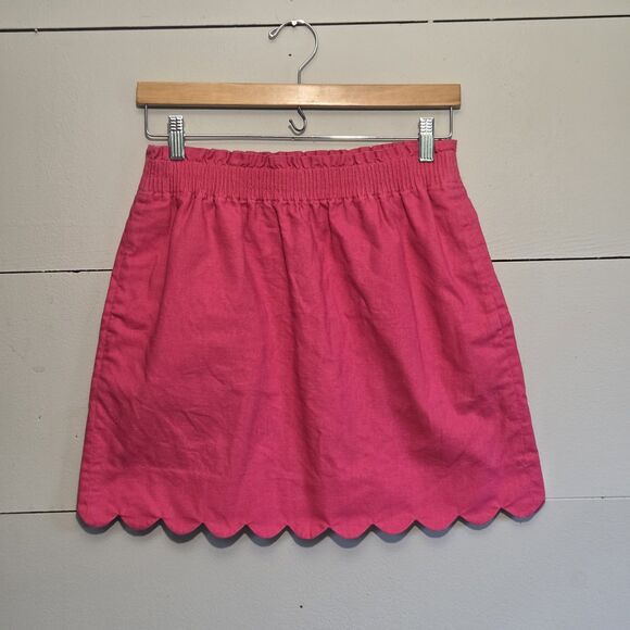 J. by J.CREW Dresses & Skirts - J. by J.CREW Pink Solid Scalloped Hem Lined A-Line Skirt Linen Cotton Size 4